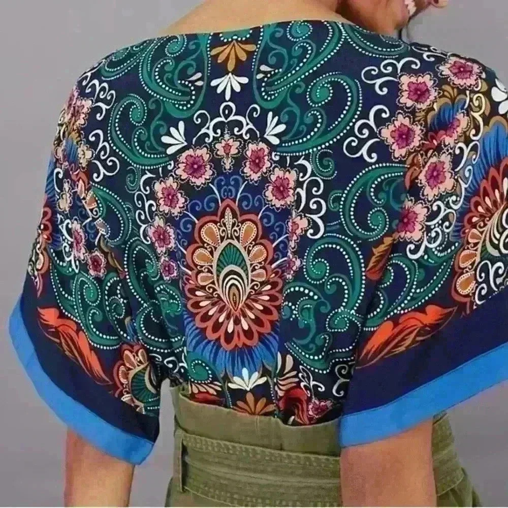 Anthropologie Multicolor Floral-Print Short Sleeve Top - Picture 5 of 9